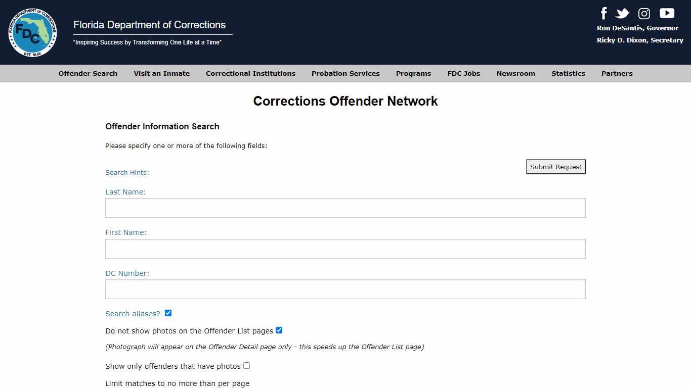 Corrections Offender Network - Florida Department of ...